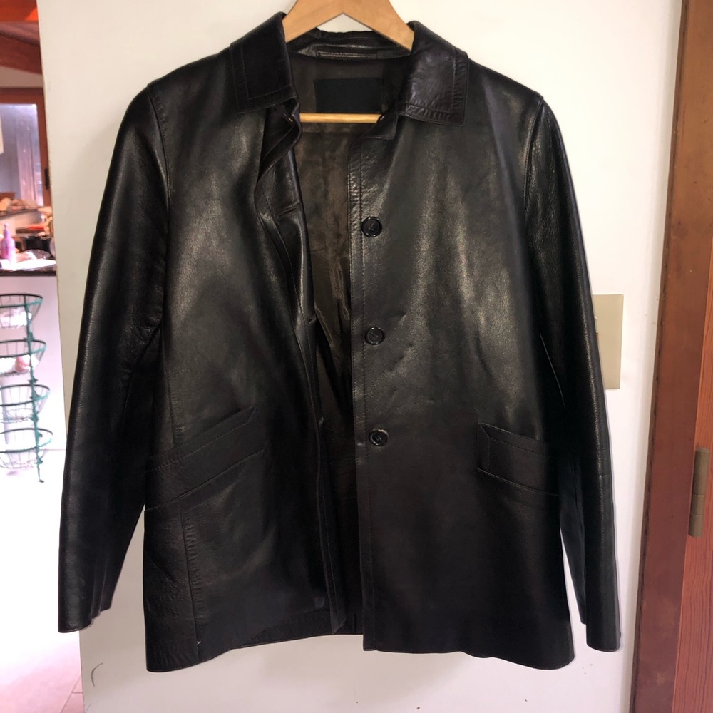 Authentic Prada leather 90s style jacket with back belt detail